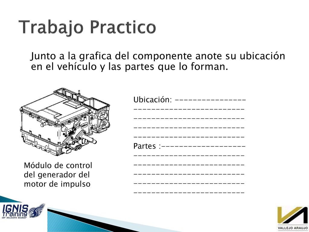 Trabajo Practico Junto a la grafica del componente anote su ubicación en el vehículo y las partes que lo forman.