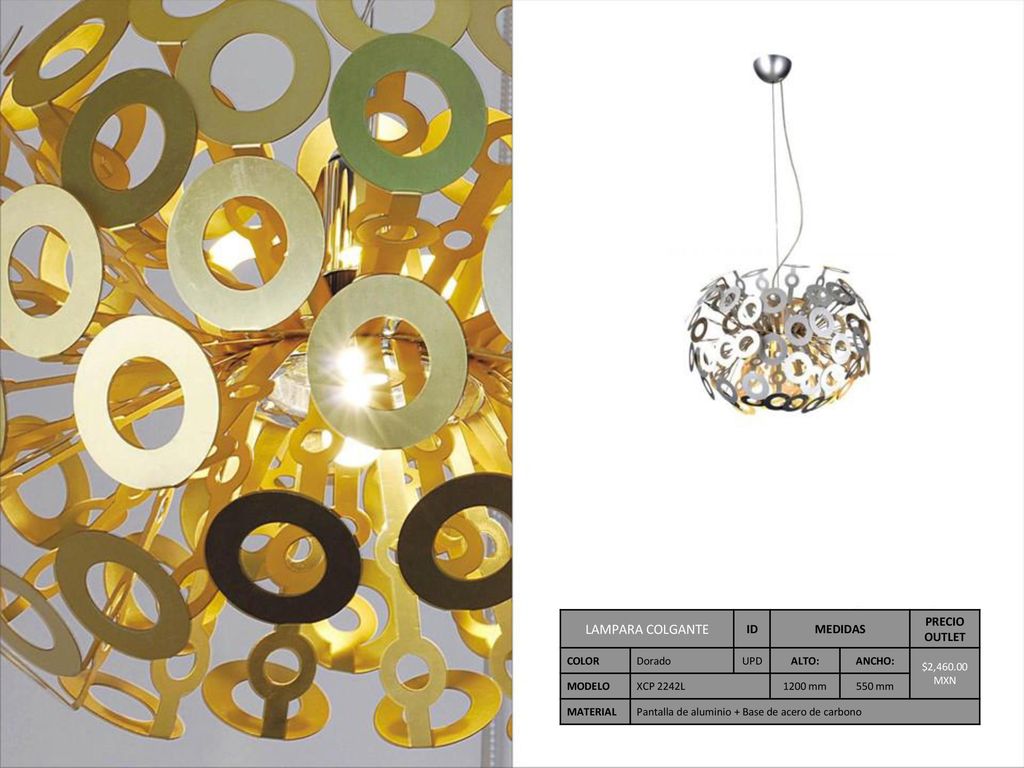 LAMPARA COLGANTE ID MEDIDAS PRECIO OUTLET COLOR Dorado UPD ALTO: