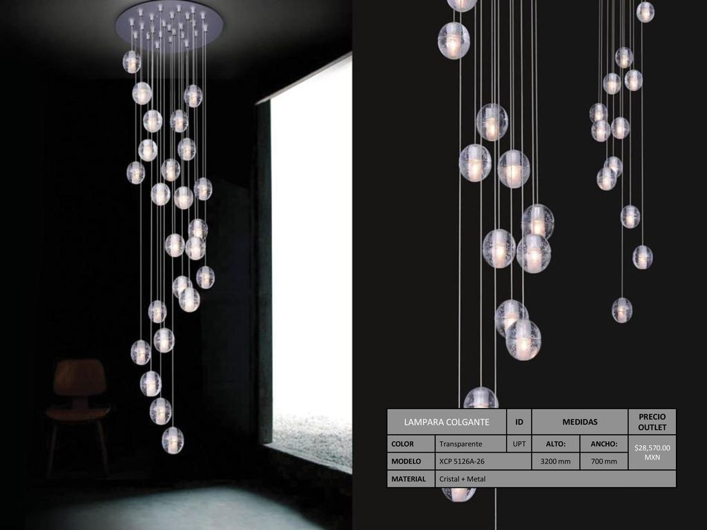 LAMPARA COLGANTE ID MEDIDAS PRECIO OUTLET COLOR Transparente UPT ALTO: