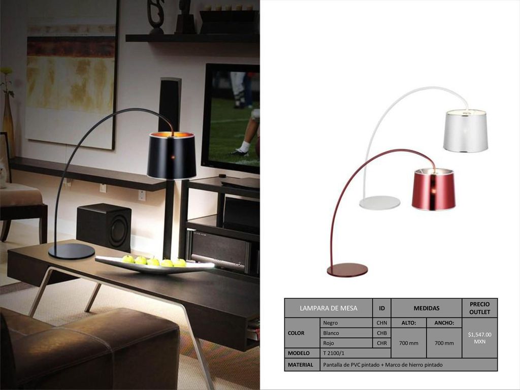 LAMPARA DE MESA ID MEDIDAS PRECIO OUTLET COLOR Negro CHN ALTO: ANCHO: