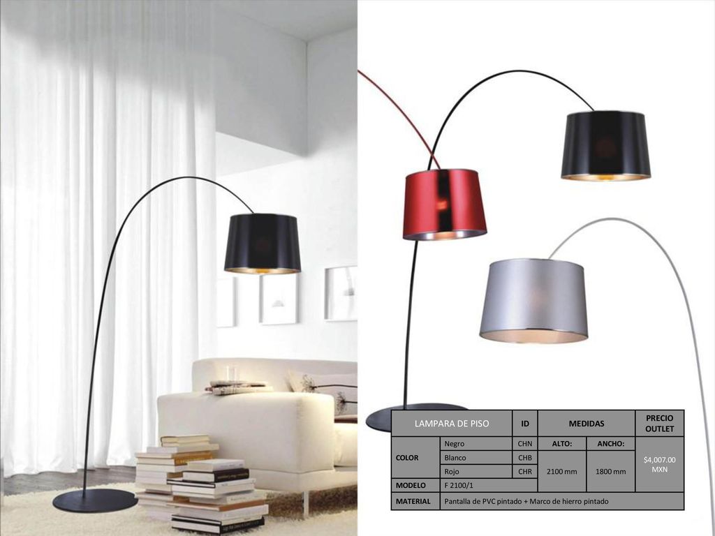 LAMPARA DE PISO ID MEDIDAS PRECIO OUTLET COLOR Negro CHN ALTO: ANCHO: