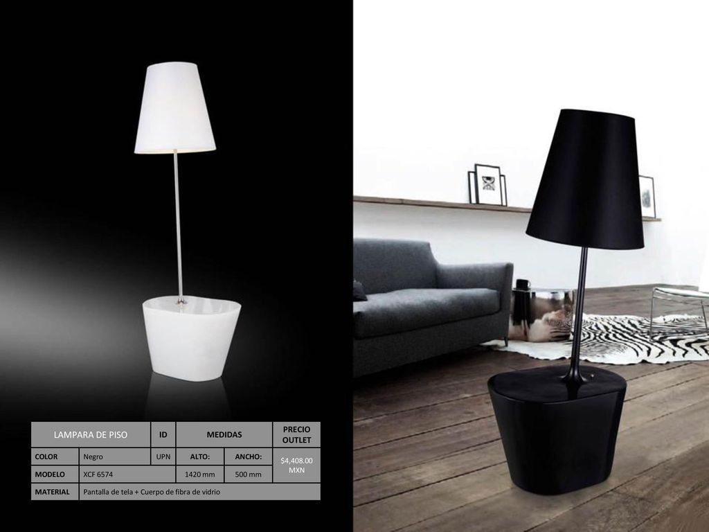 LAMPARA DE PISO ID MEDIDAS PRECIO OUTLET COLOR Negro UPN ALTO: ANCHO: