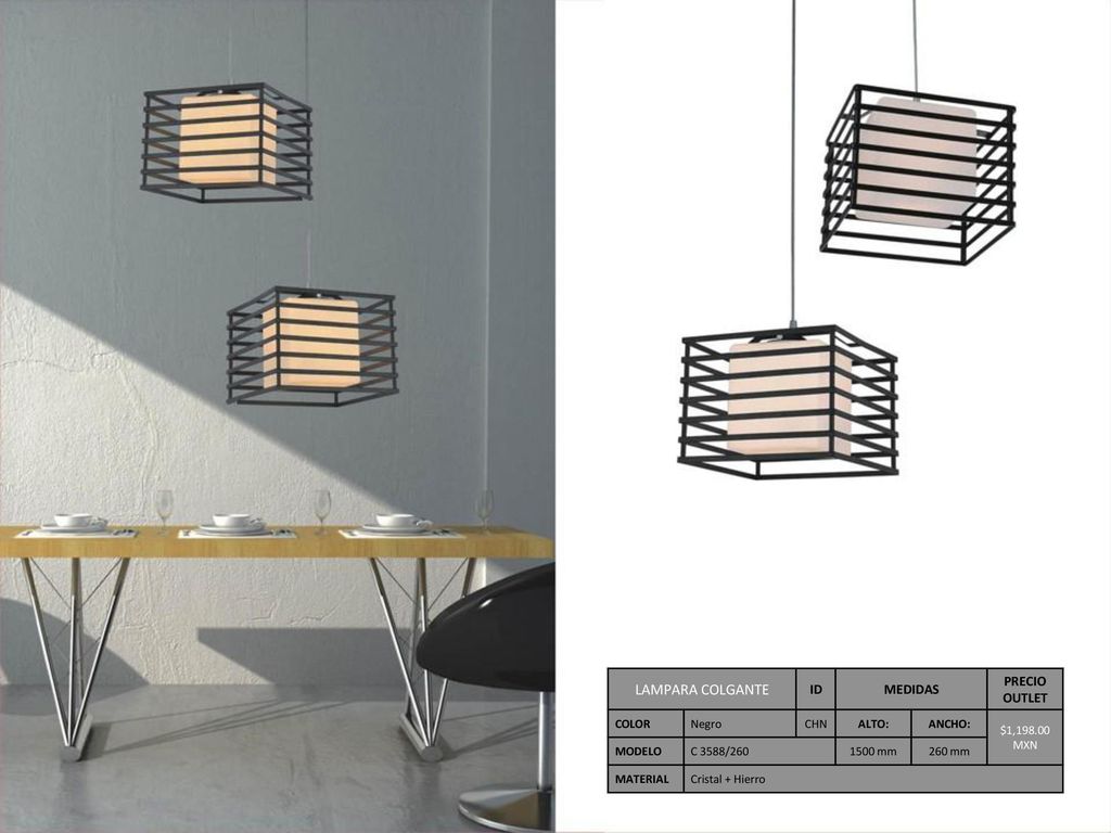 LAMPARA COLGANTE ID MEDIDAS PRECIO OUTLET COLOR Negro CHN ALTO: ANCHO: