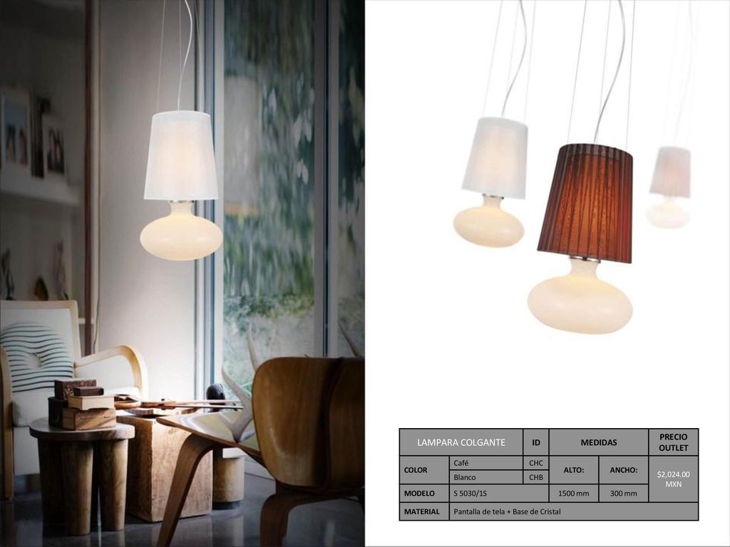 LAMPARA COLGANTE ID MEDIDAS PRECIO OUTLET COLOR Café CHC ALTO: ANCHO: