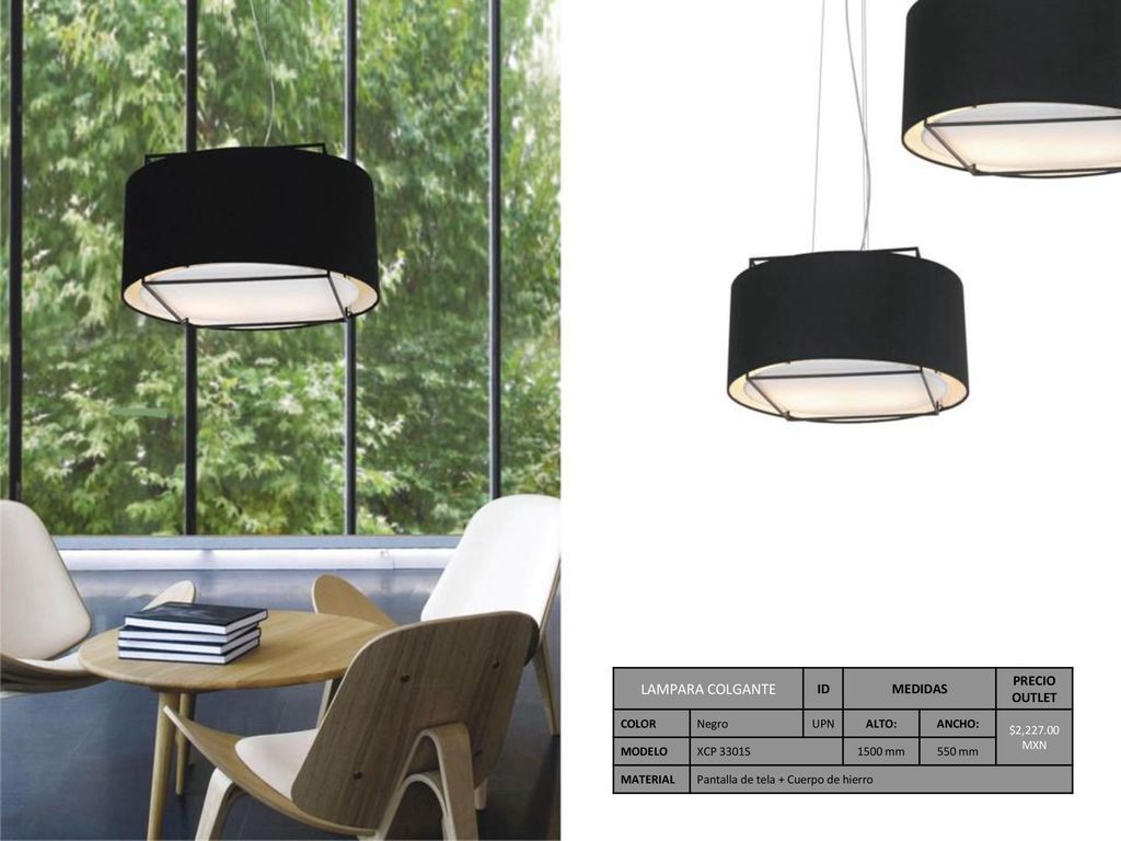 LAMPARA COLGANTE ID MEDIDAS PRECIO OUTLET COLOR Negro UPN ALTO: ANCHO:
