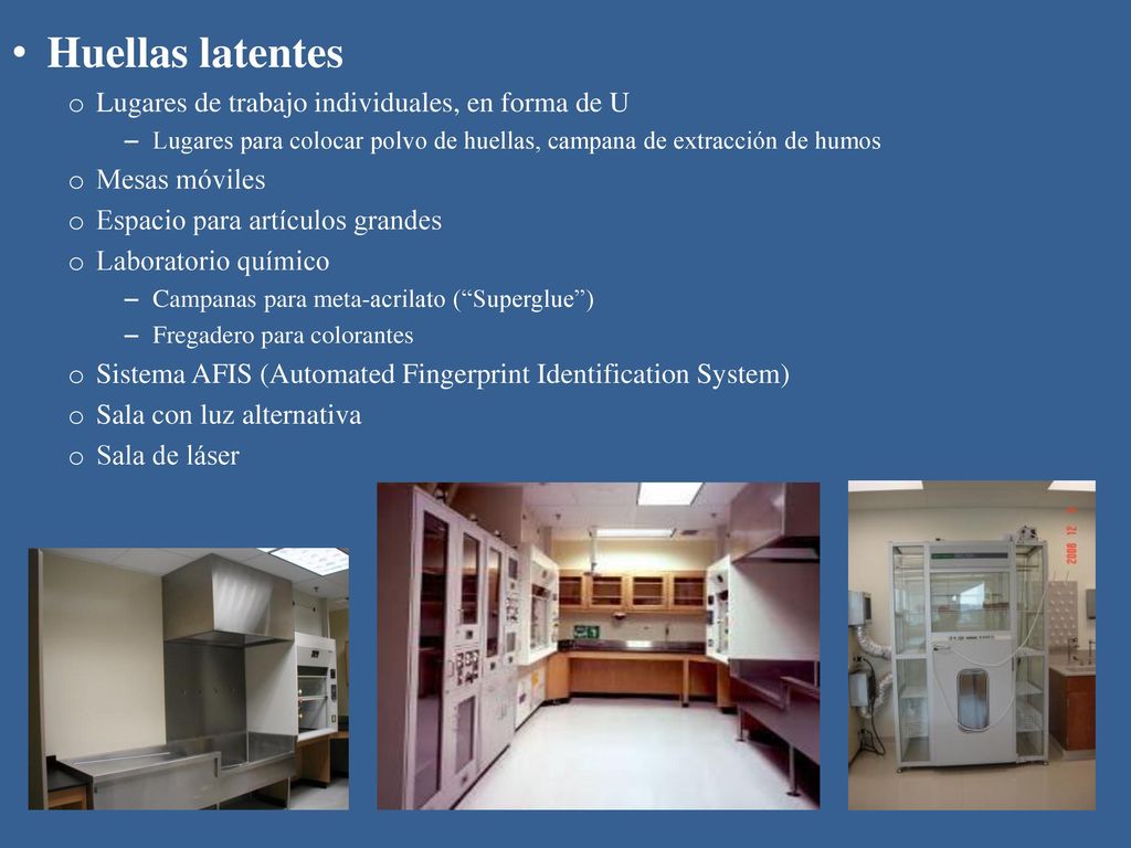 Huellas latentes Lugares de trabajo individuales, en forma de U