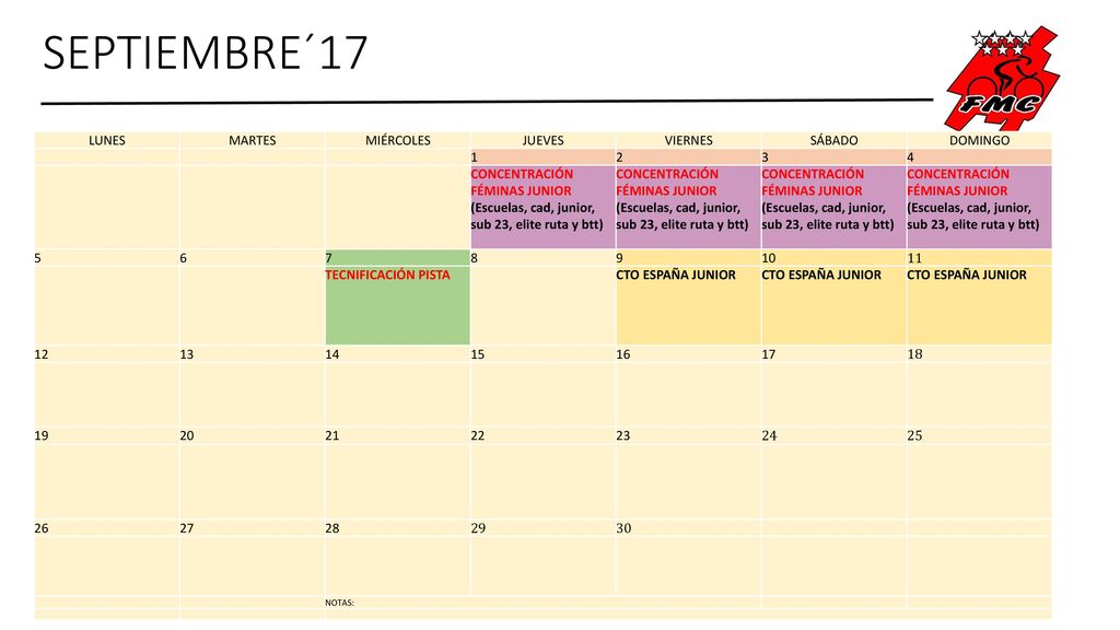 SEPTIEMBRE´17 LUNES MARTES MIÉRCOLES JUEVES VIERNES SÁBADO DOMINGO 1 2