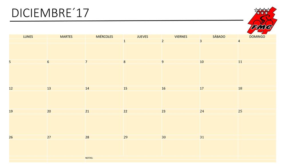 DICIEMBRE´17 LUNES MARTES MIÉRCOLES JUEVES VIERNES SÁBADO DOMINGO 1 2