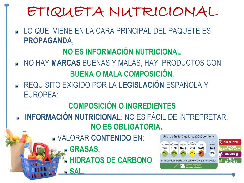 ETIQUETA NUTRICIONAL LO QUE VIENE EN LA CARA PRINCIPAL DEL PAQUETE ES PROPAGANDA, NO ES INFORMACIÓN NUTRICIONAL.