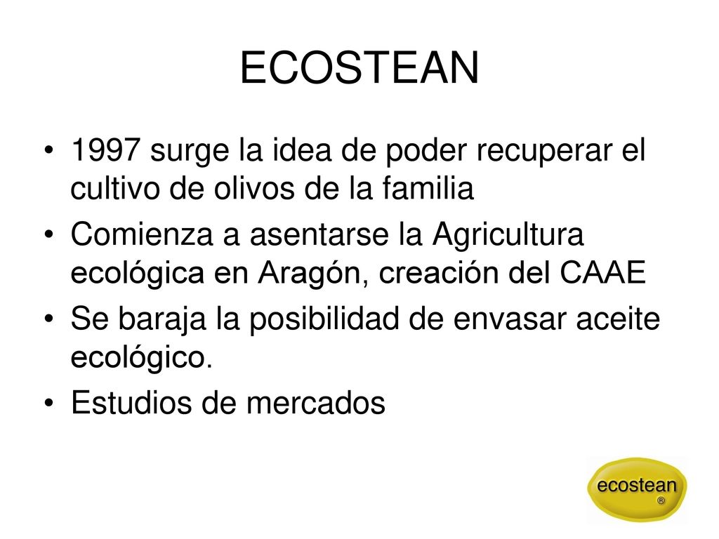 ECOSTEAN 1997 surge la idea de poder recuperar el cultivo de olivos de la familia.