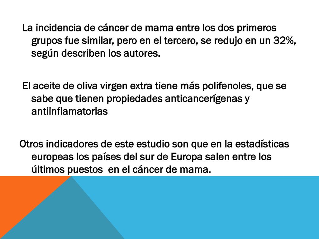 La incidencia de cáncer de mama entre los dos primeros grupos fue similar, pero en el tercero, se redujo en un 32%, según describen los autores.