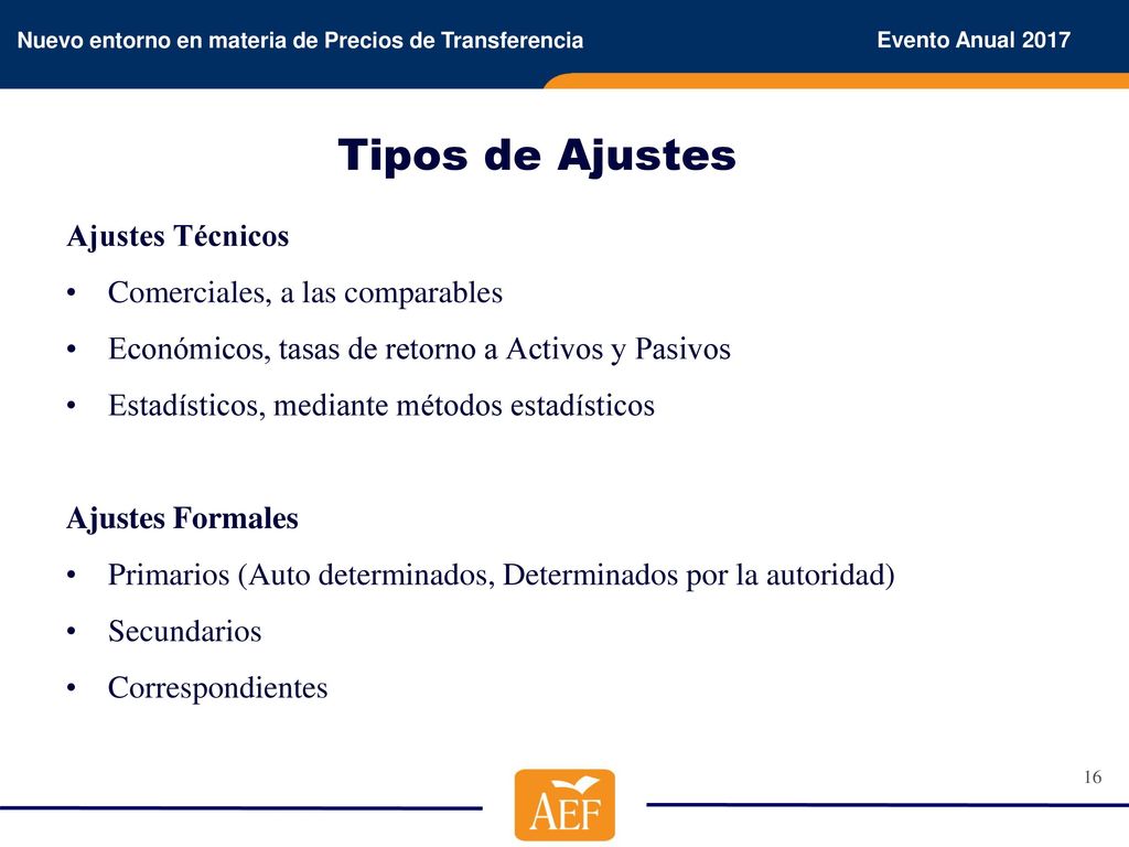 Tipos de Ajustes Ajustes Técnicos Comerciales, a las comparables