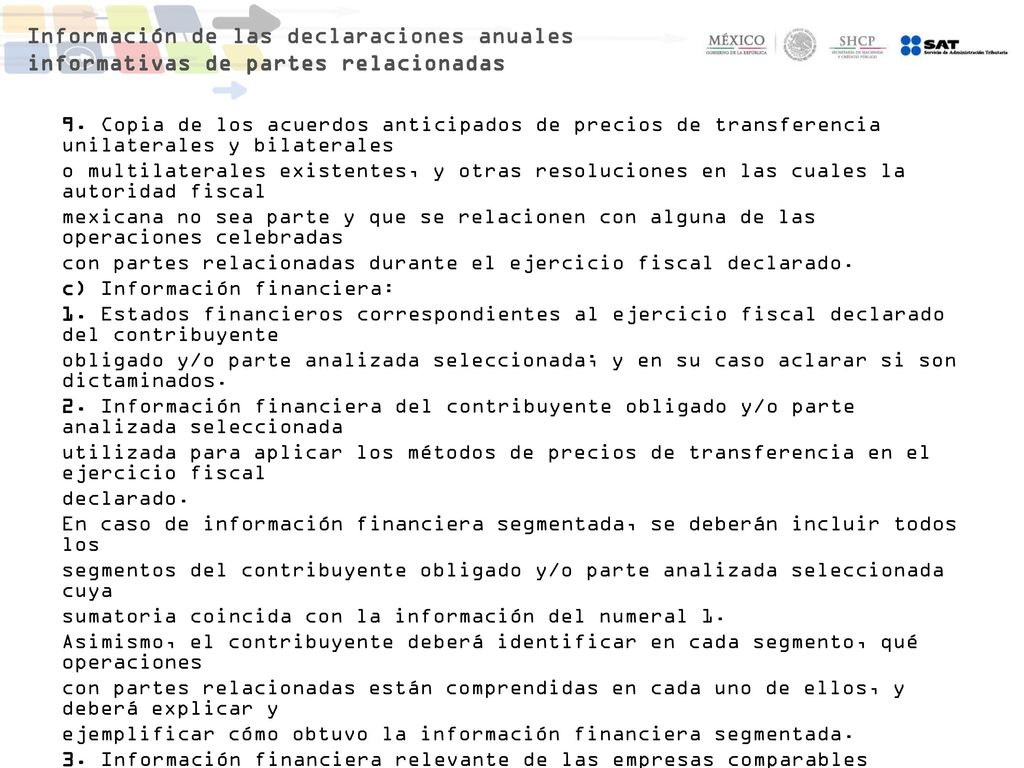 Información de las declaraciones anuales informativas de partes relacionadas