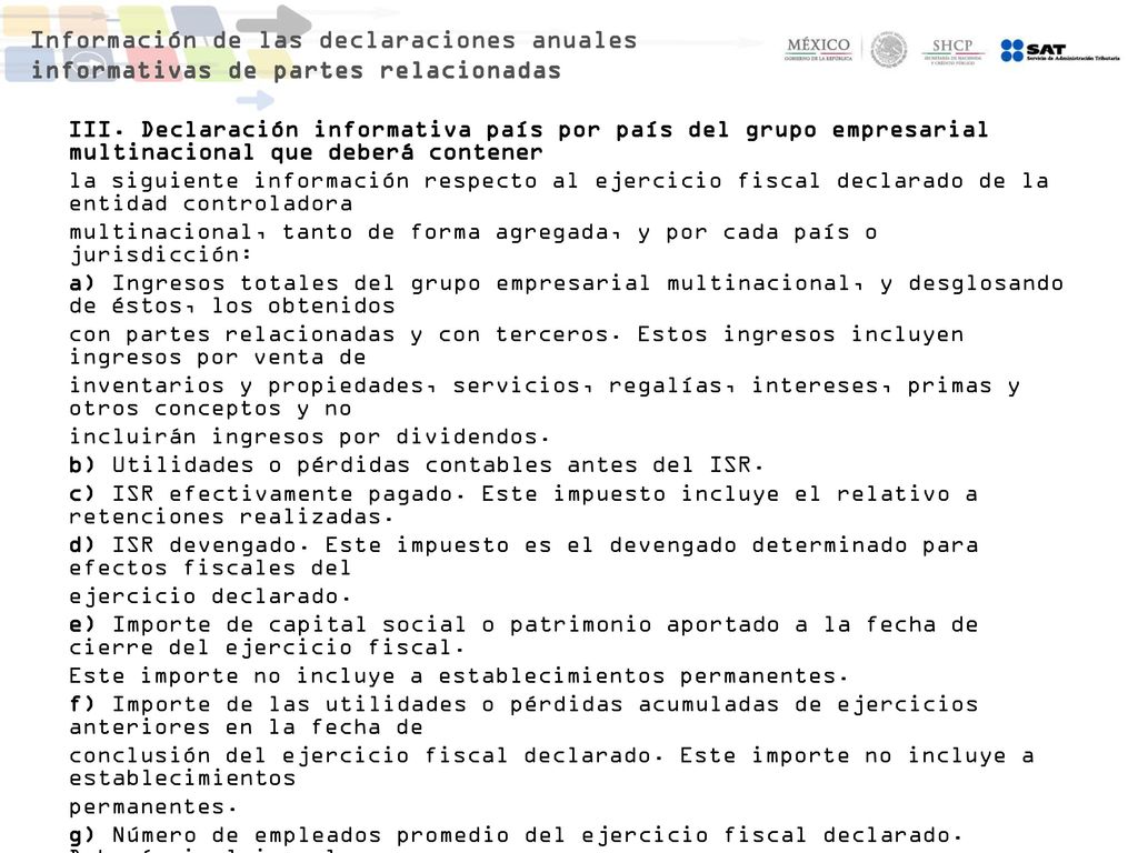 Información de las declaraciones anuales informativas de partes relacionadas