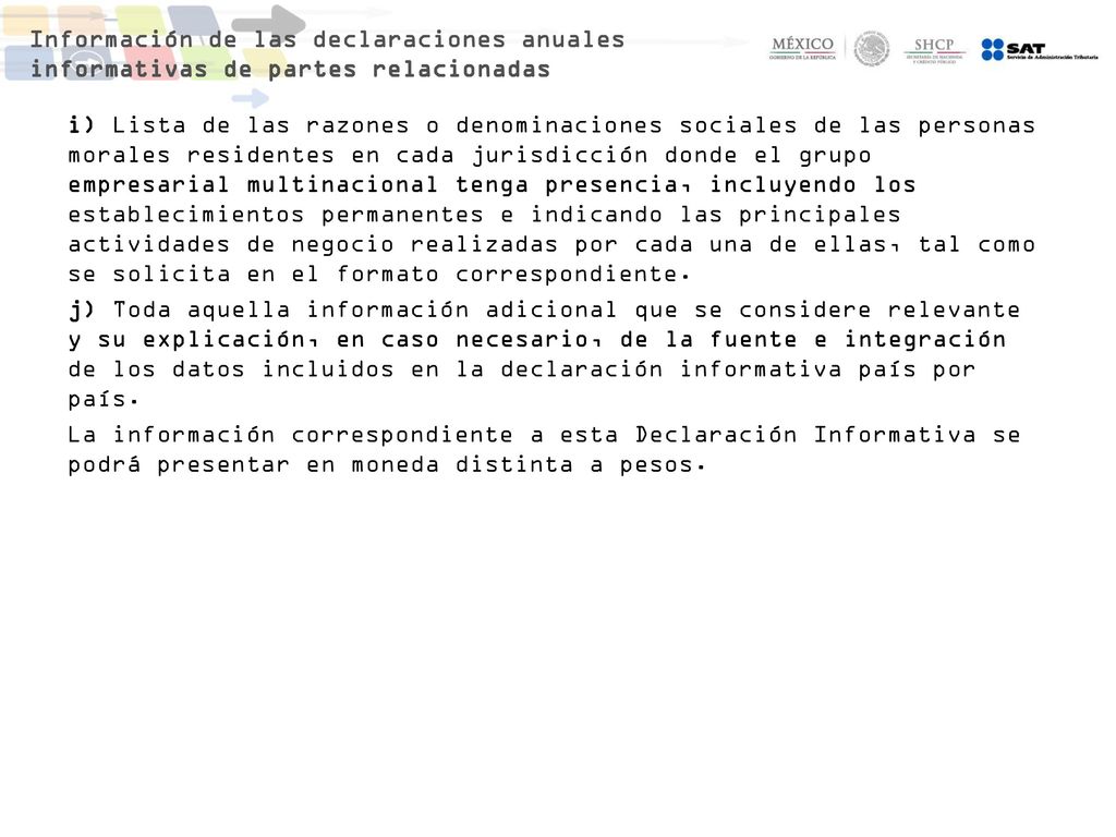 Información de las declaraciones anuales informativas de partes relacionadas