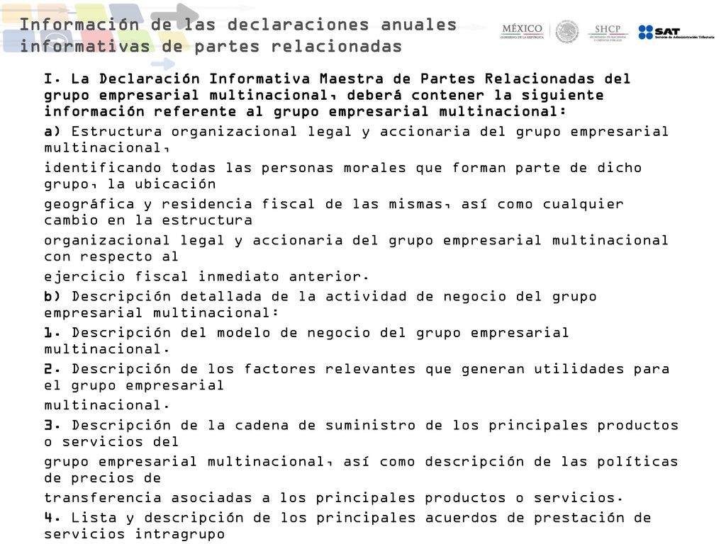 Información de las declaraciones anuales informativas de partes relacionadas