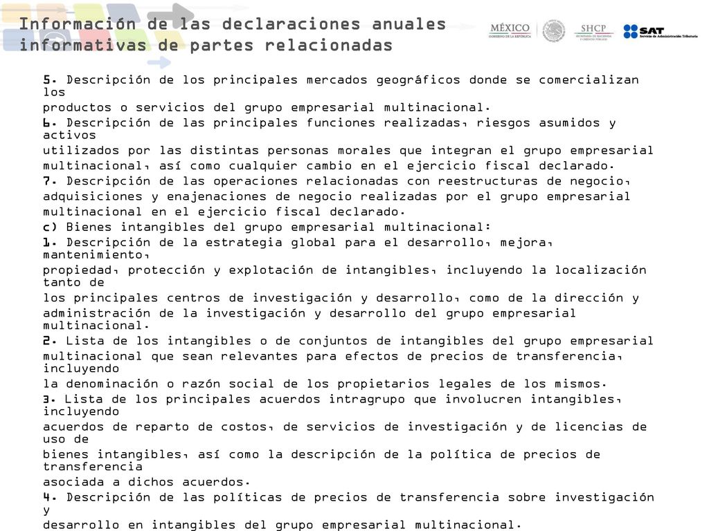 Información de las declaraciones anuales informativas de partes relacionadas