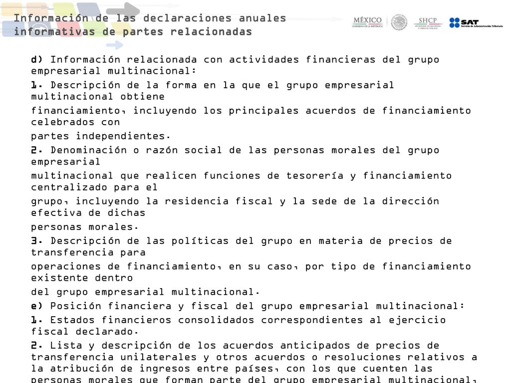 Información de las declaraciones anuales informativas de partes relacionadas