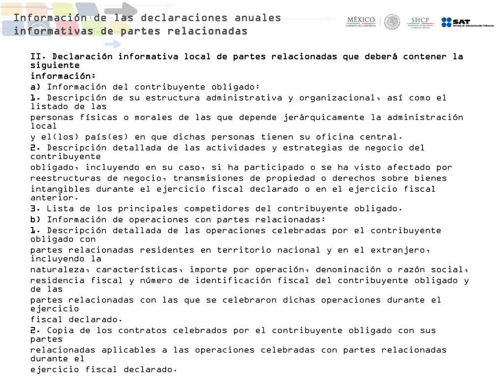 Información de las declaraciones anuales informativas de partes relacionadas