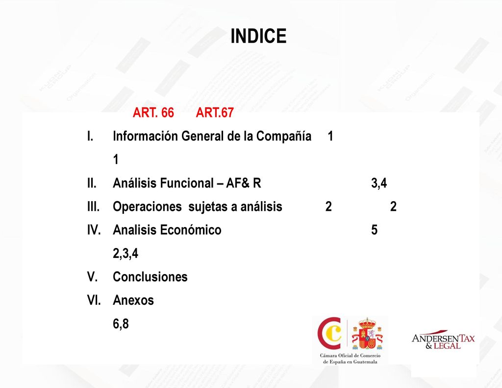 INDICE ART. 66 ART.67 Información General de la Compañía 1 1