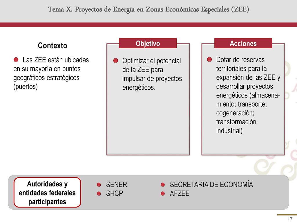Tema X. Proyectos de Energía en Zonas Económicas Especiales (ZEE)