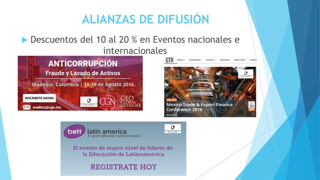 Descuentos del 10 al 20 % en Eventos nacionales e internacionales