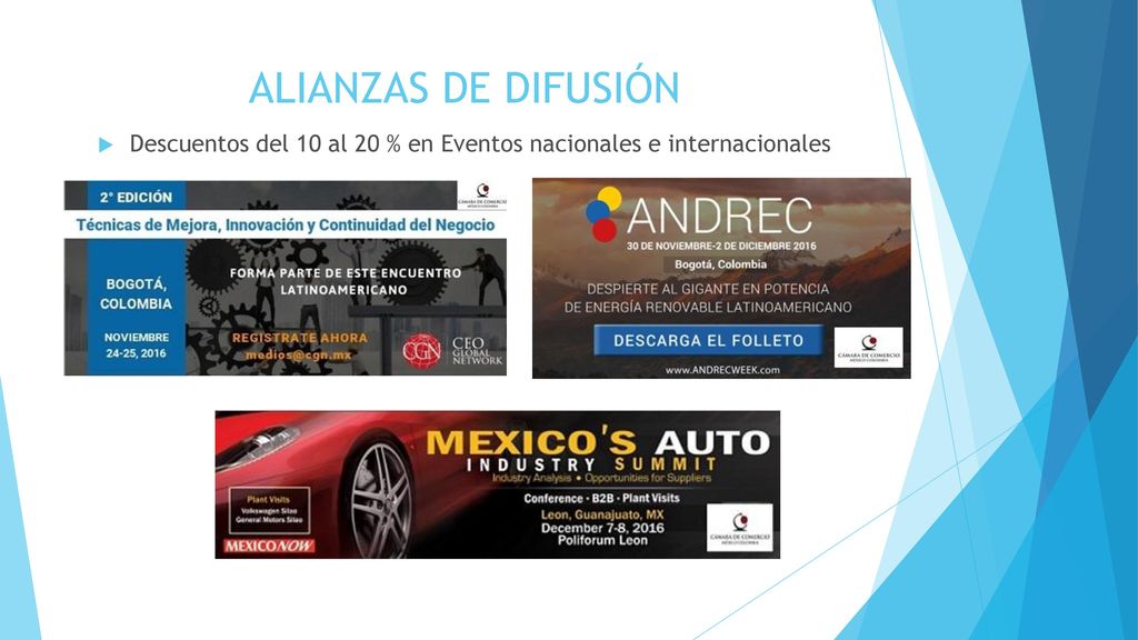 Descuentos del 10 al 20 % en Eventos nacionales e internacionales