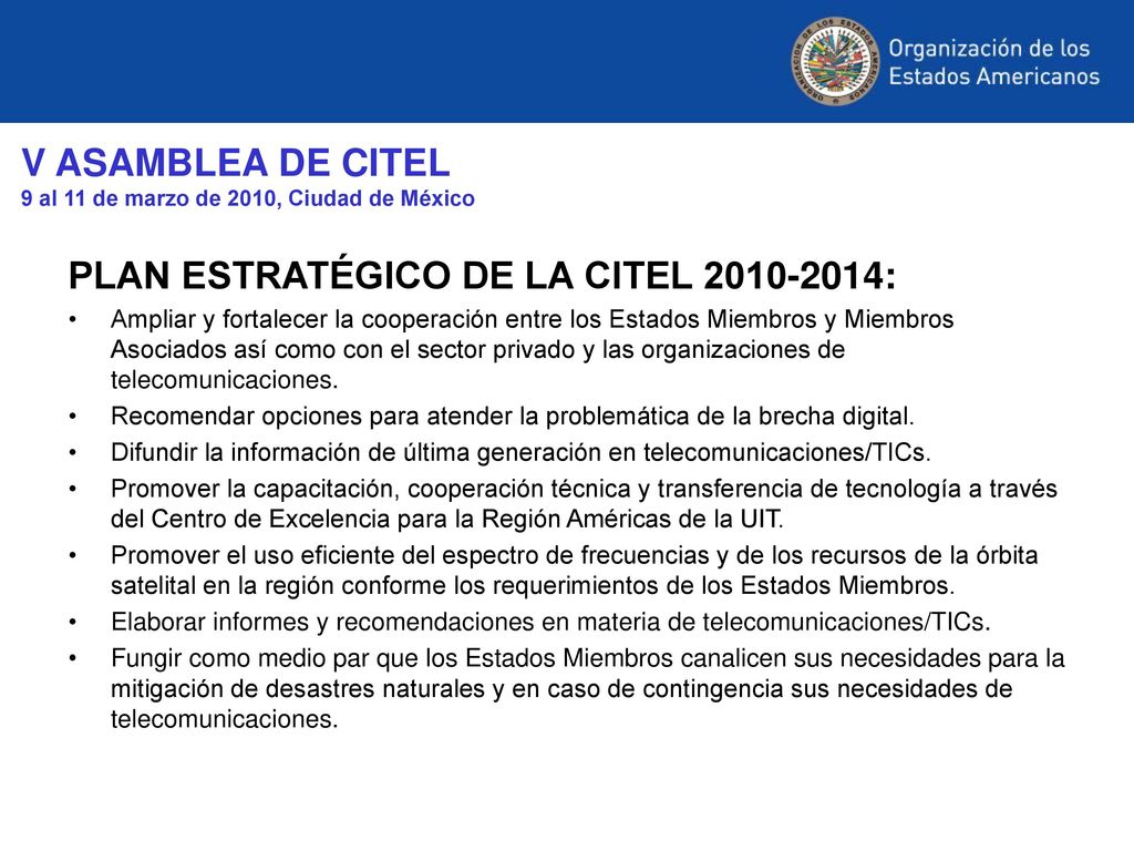 V ASAMBLEA DE CITEL 9 al 11 de marzo de 2010, Ciudad de México