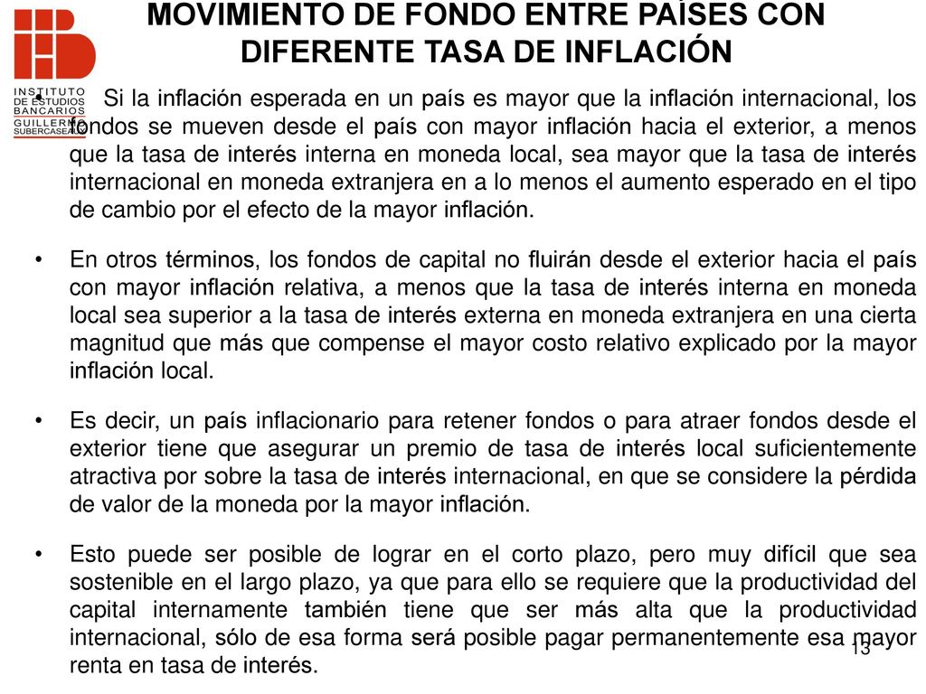 MOVIMIENTO DE FONDO ENTRE PAÍSES CON DIFERENTE TASA DE INFLACIÓN