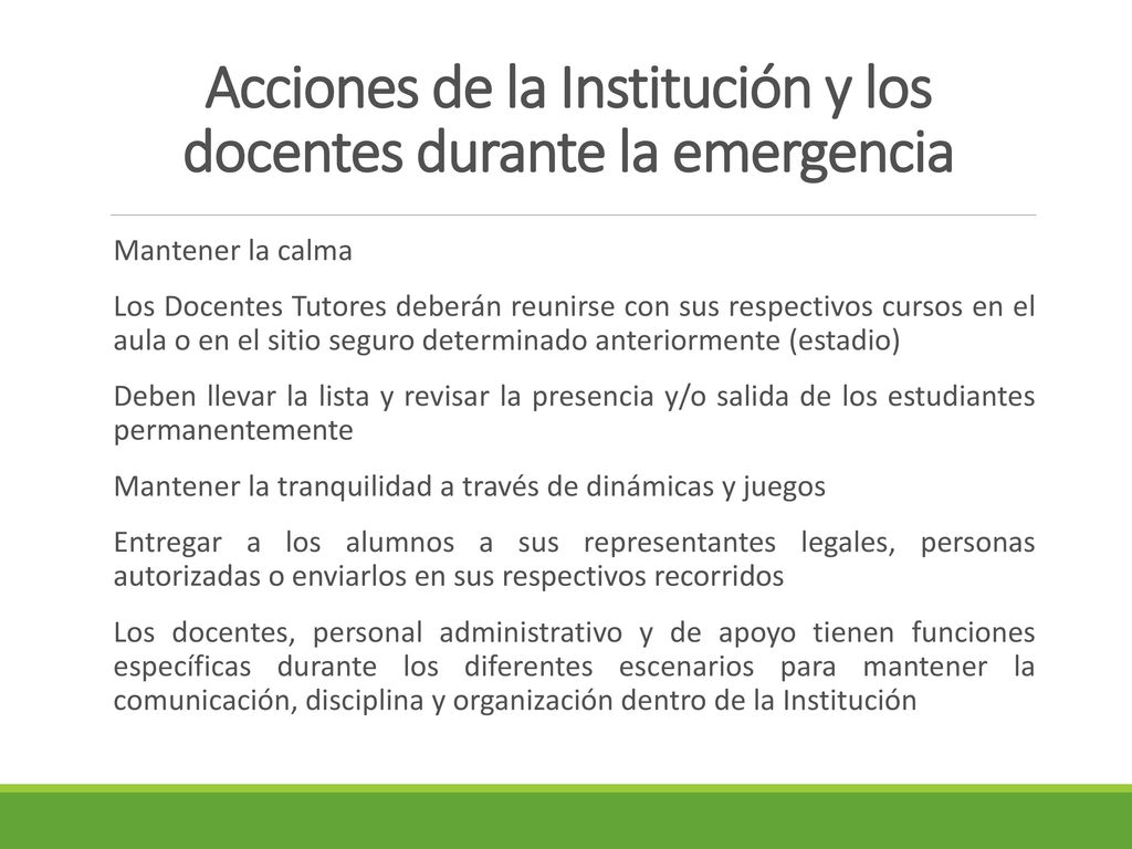 Acciones de la Institución y los docentes durante la emergencia