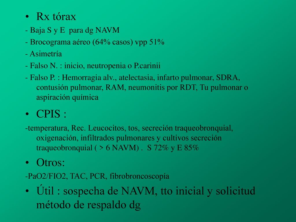 Útil : sospecha de NAVM, tto inicial y solicitud método de respaldo dg