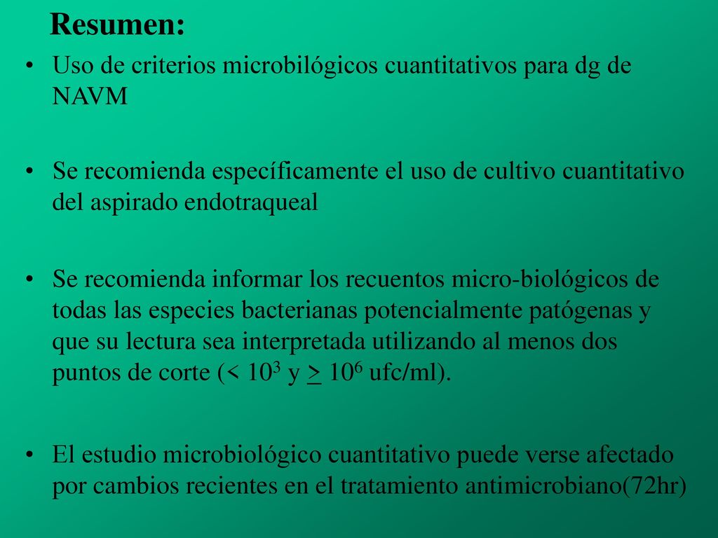 Resumen: Uso de criterios microbilógicos cuantitativos para dg de NAVM