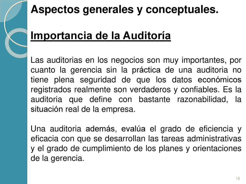 Aspectos generales y conceptuales. Importancia de la Auditoría