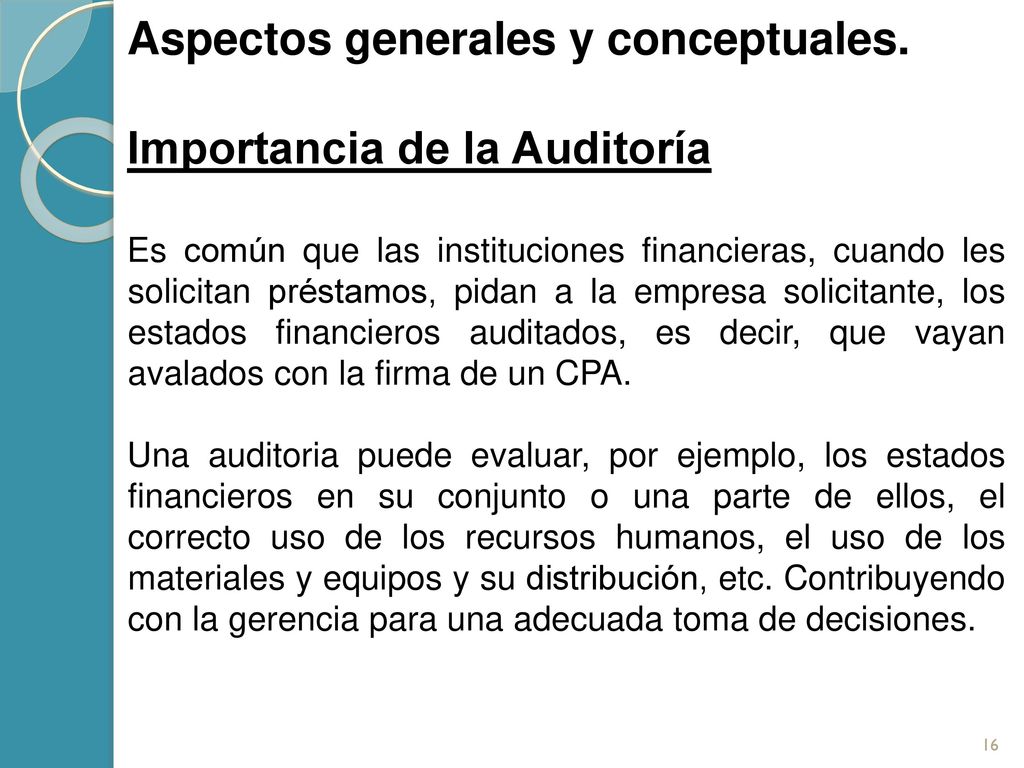 Aspectos generales y conceptuales. Importancia de la Auditoría