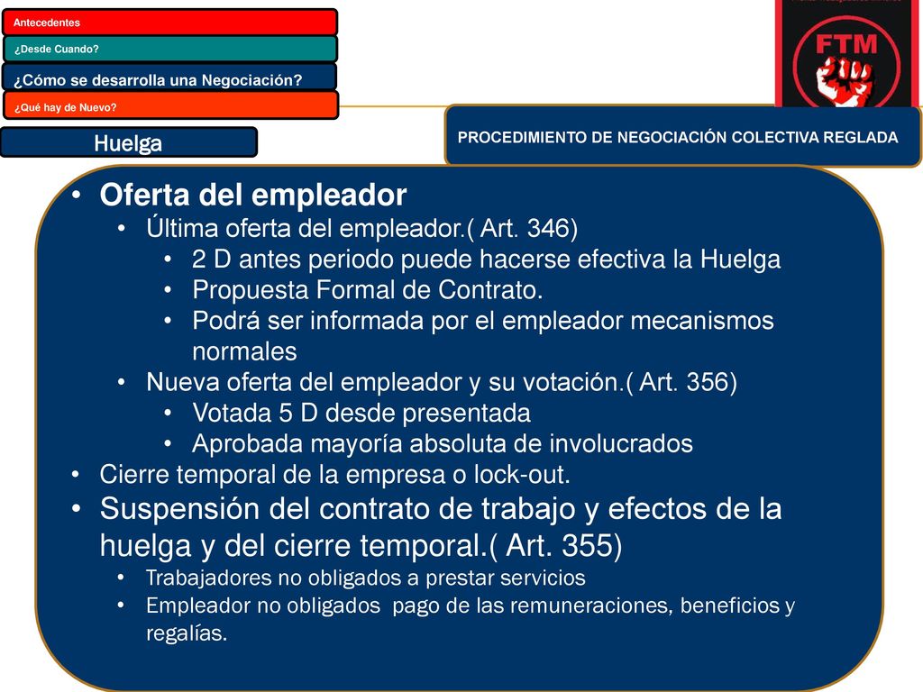 Antecedentes ¿Desde Cuando ¿Qué hay de Nuevo ¿Cómo se desarrolla una Negociación PROCEDIMIENTO DE NEGOCIACIÓN COLECTIVA REGLADA.
