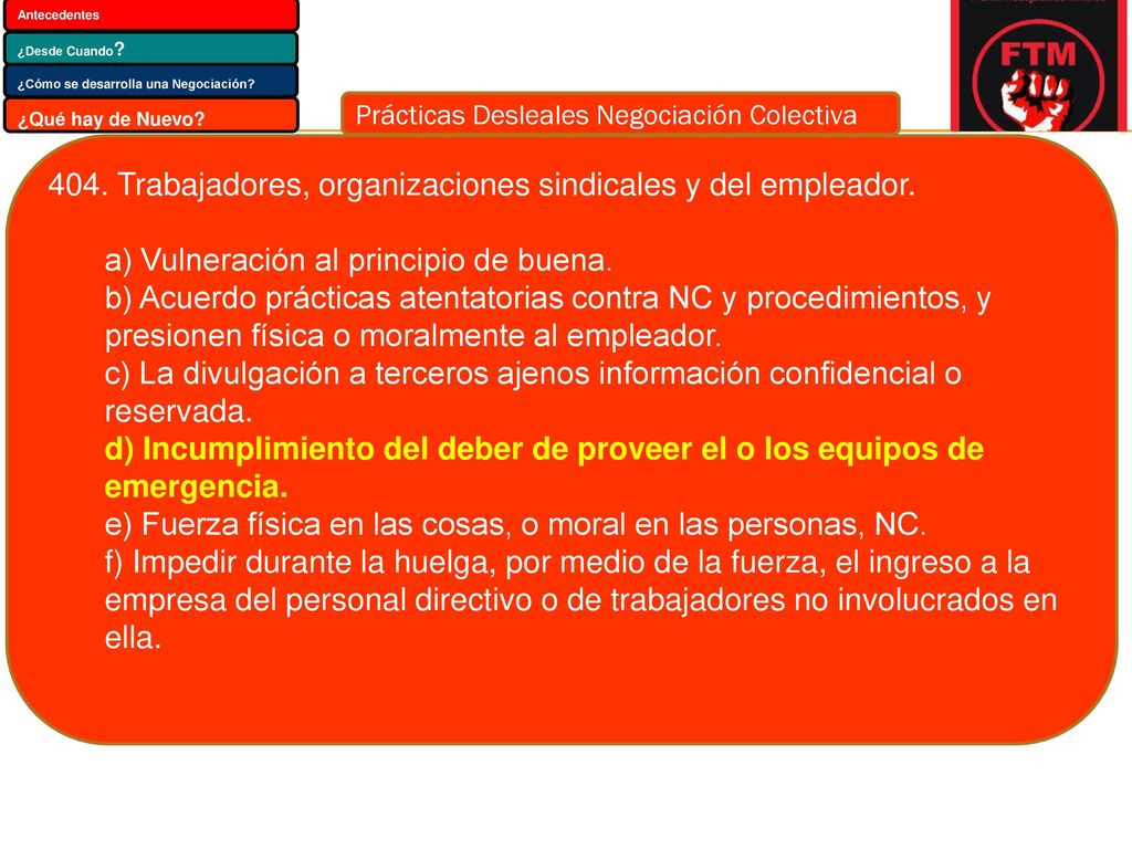 404. Trabajadores, organizaciones sindicales y del empleador.