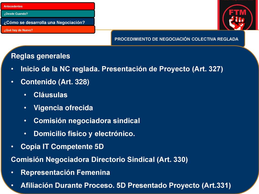 Inicio de la NC reglada. Presentación de Proyecto (Art. 327)
