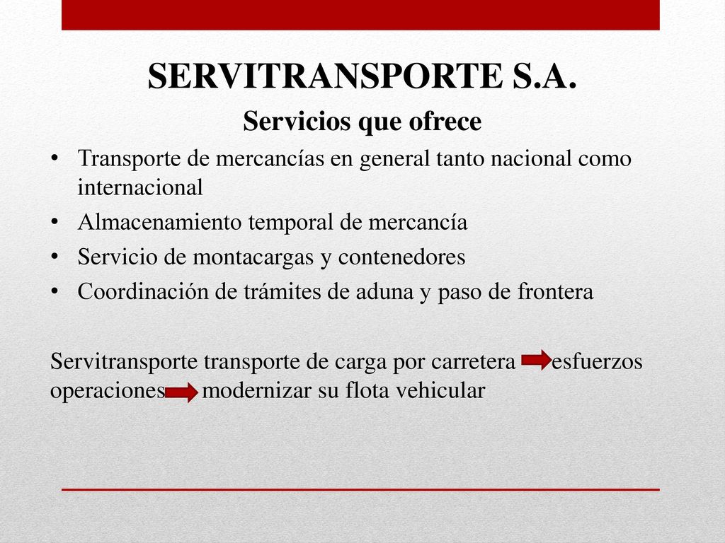 SERVITRANSPORTE S.A. Servicios que ofrece