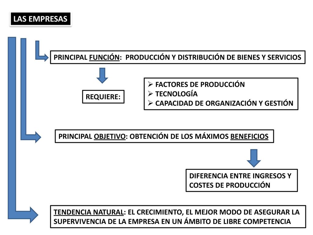 LAS EMPRESAS PRINCIPAL FUNCIÓN: PRODUCCIÓN Y DISTRIBUCIÓN DE BIENES Y SERVICIOS. FACTORES DE PRODUCCIÓN.