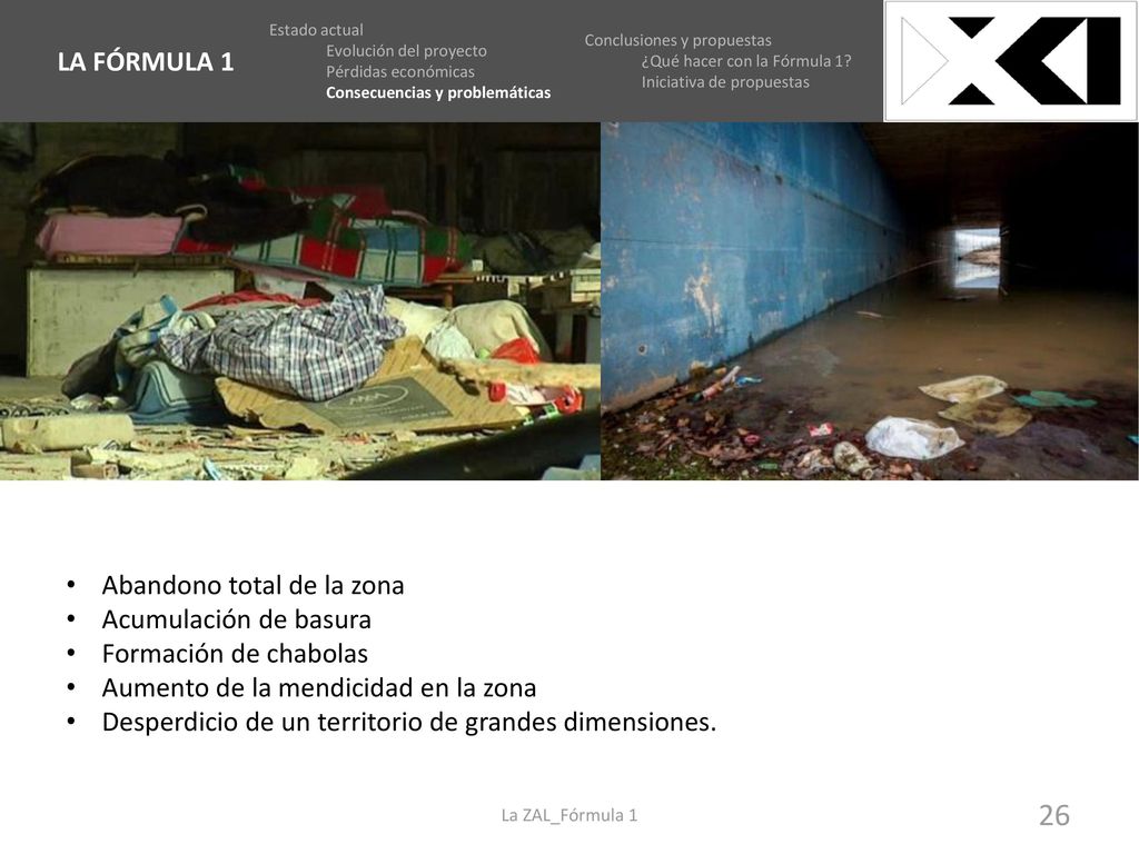 Abandono total de la zona Acumulación de basura Formación de chabolas