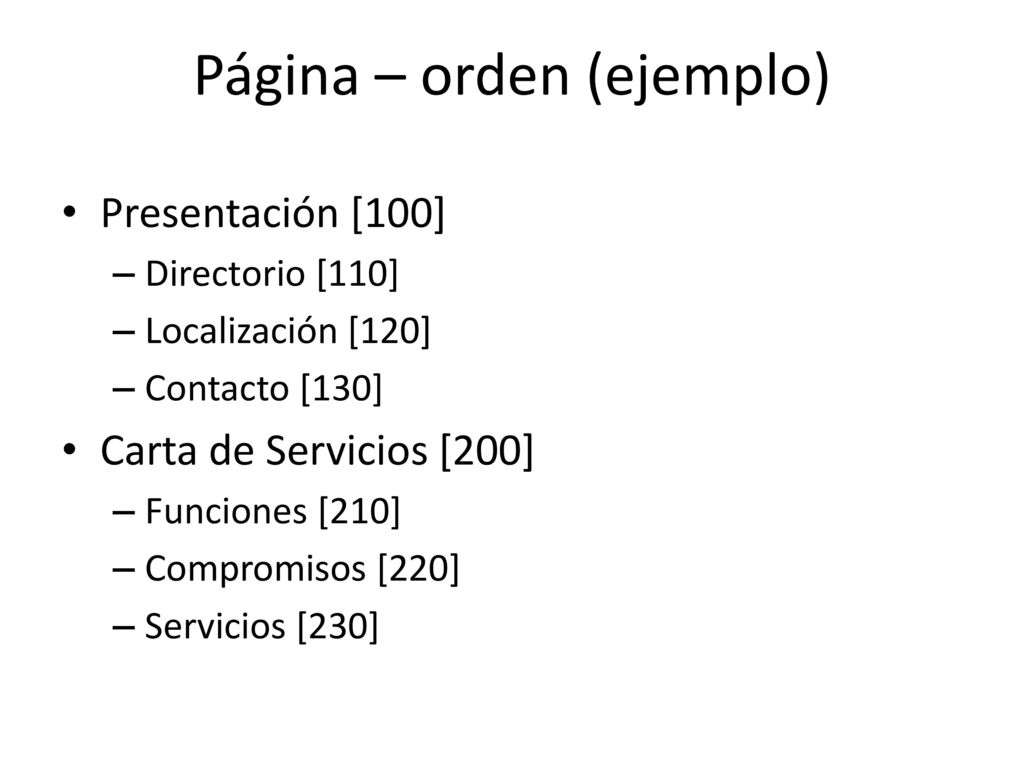 Página – orden (ejemplo)