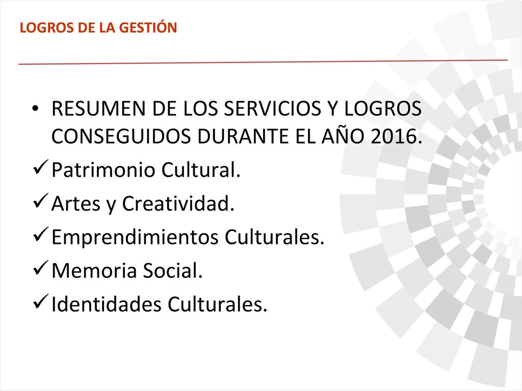 RESUMEN DE LOS SERVICIOS Y LOGROS CONSEGUIDOS DURANTE EL AÑO