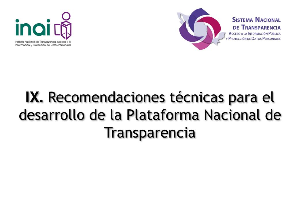 IX. Recomendaciones técnicas para el desarrollo de la Plataforma Nacional de Transparencia