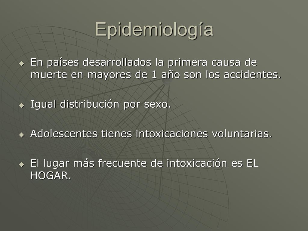 Epidemiología En países desarrollados la primera causa de muerte en mayores de 1 año son los accidentes.