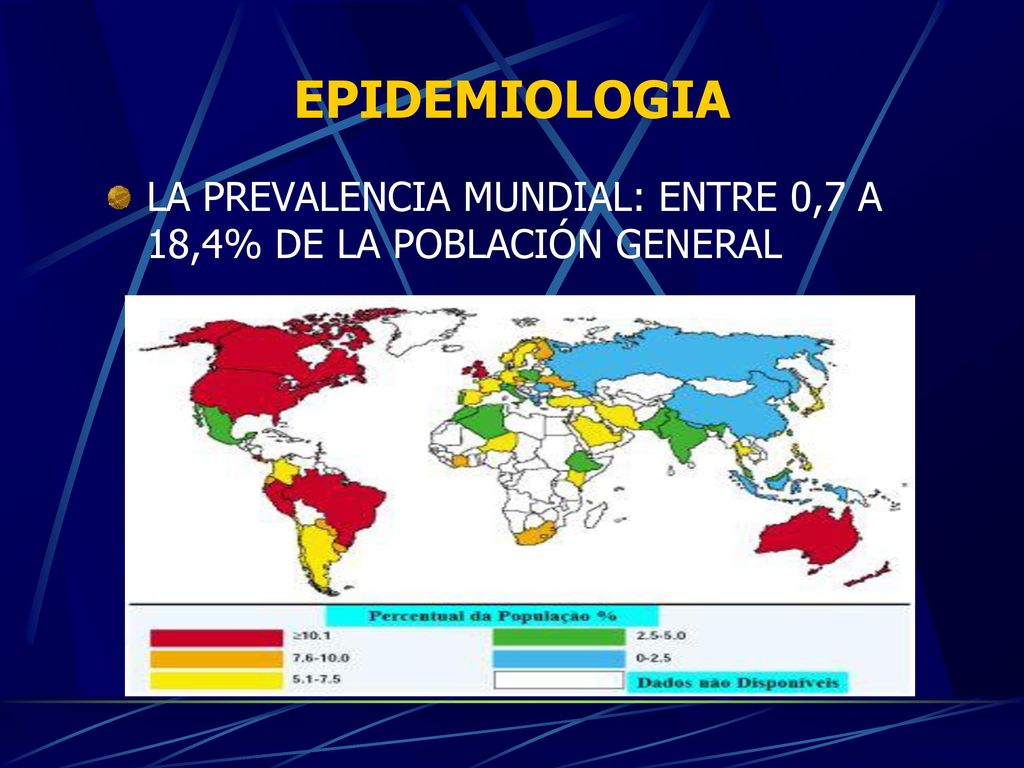 EPIDEMIOLOGIA LA PREVALENCIA MUNDIAL: ENTRE 0,7 A 18,4% DE LA POBLACIÓN GENERAL
