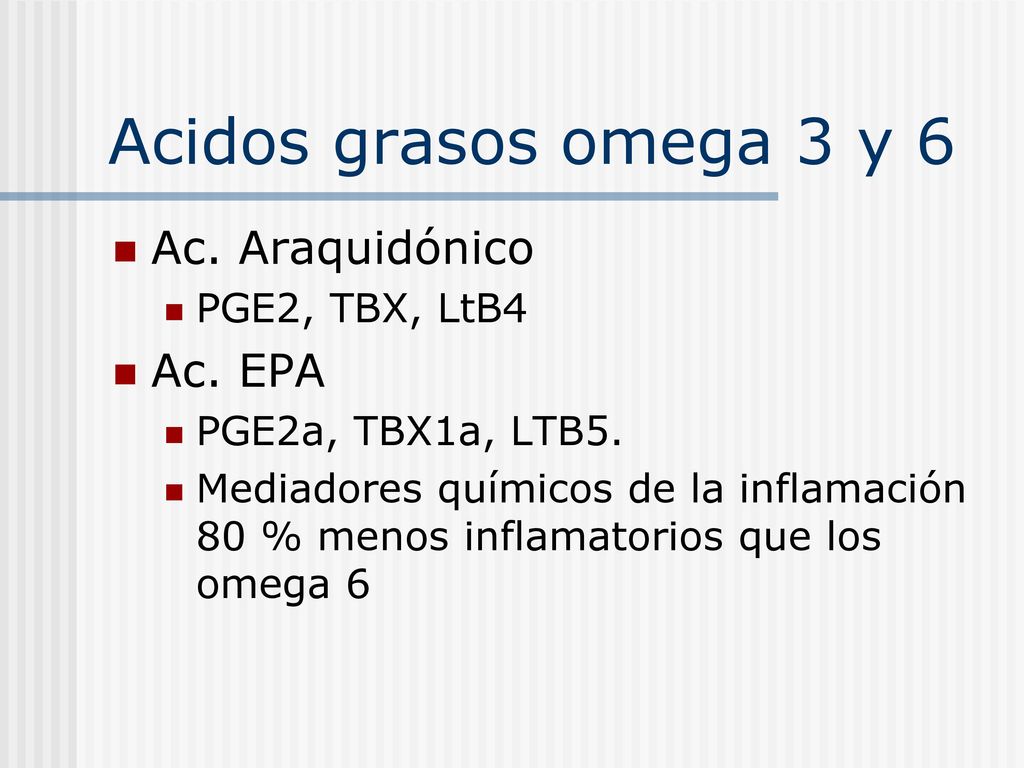 Acidos grasos omega 3 y 6 Ac. Araquidónico Ac. EPA PGE2, TBX, LtB4