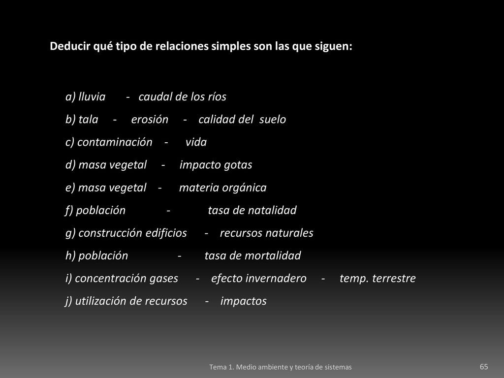 Deducir qué tipo de relaciones simples son las que siguen: