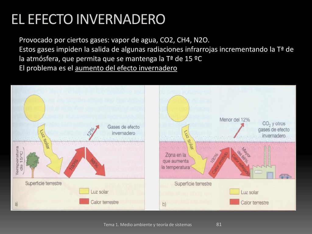 EL EFECTO INVERNADERO Provocado por ciertos gases: vapor de agua, CO2, CH4, N2O.