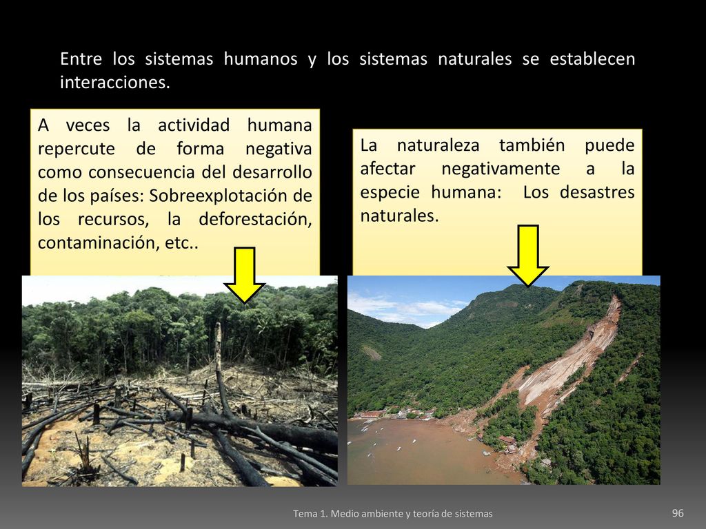 Entre los sistemas humanos y los sistemas naturales se establecen interacciones.