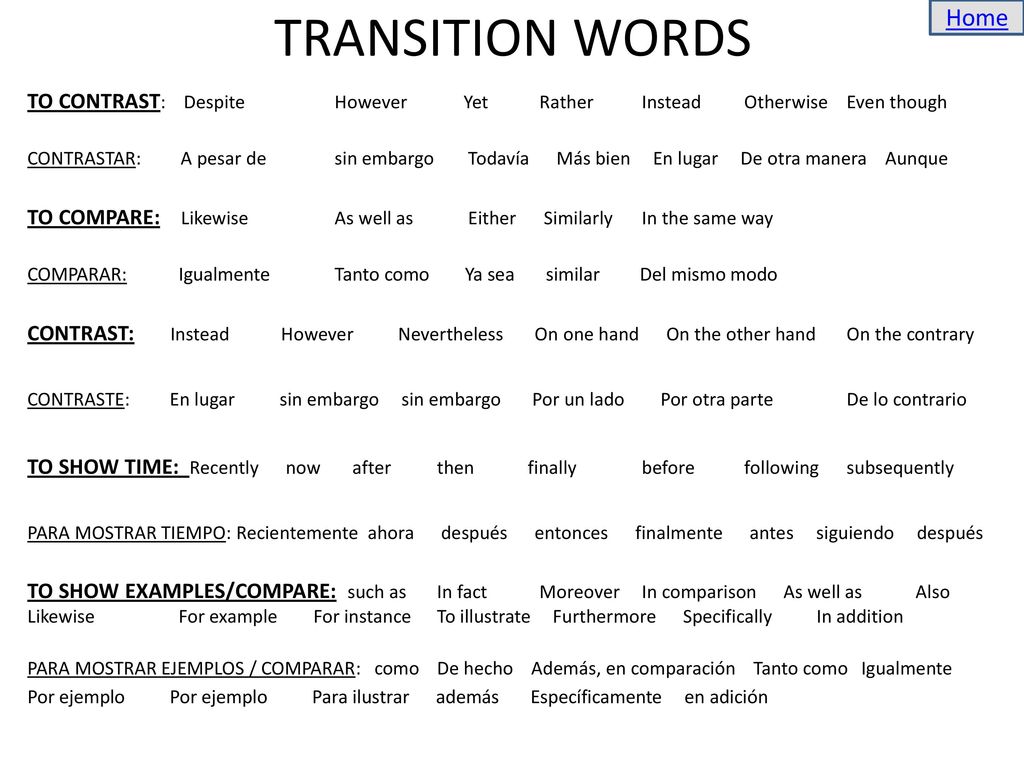 Home TRANSITION WORDS. TO CONTRAST: Despite However Yet Rather Instead Otherwise Even though.